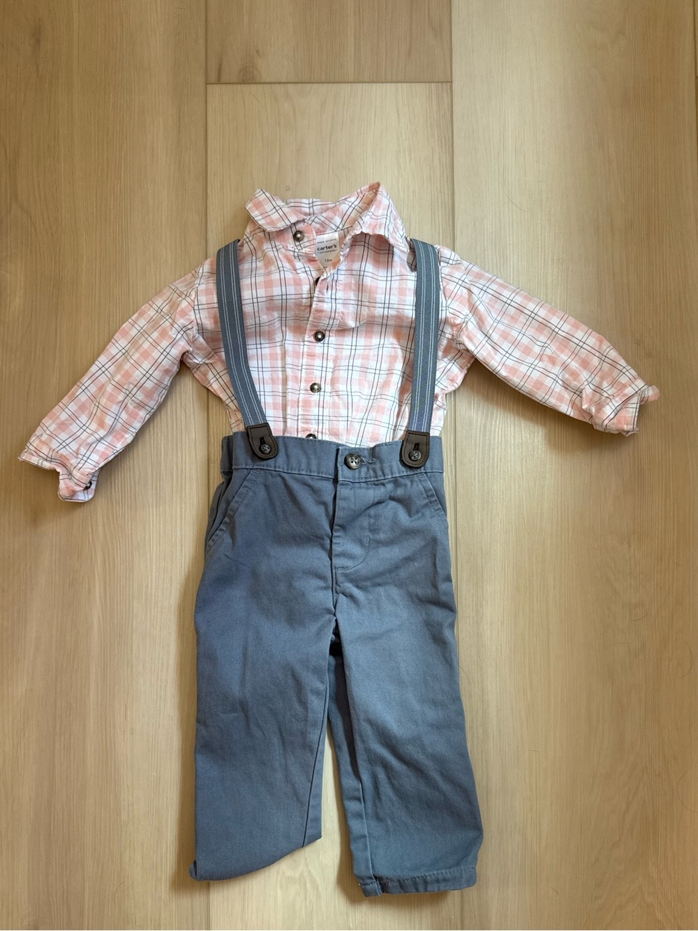 Carter's Pink Plaid Shirt with Blue Suspender Pants